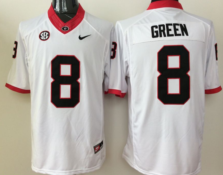 NCAA Men Georgia Bulldogs White #8 green->ncaa teams->NCAA Jersey